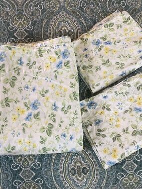 Laura Ashley Floral Pillowcases and Sheet Set in Blue, Yellow, Green on White